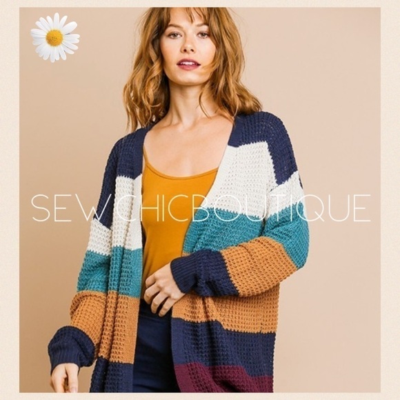 Multicolored Striped Open Sweater Cardigan - Picture 1 of 4